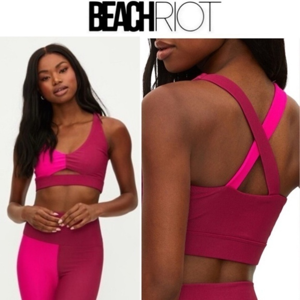 Beach Riot Mila Colorblock Sports Bra in Pink Sz S $98